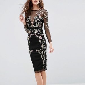 ASOS Embellished Mesh Ergonomic Bodycon Midi Dress